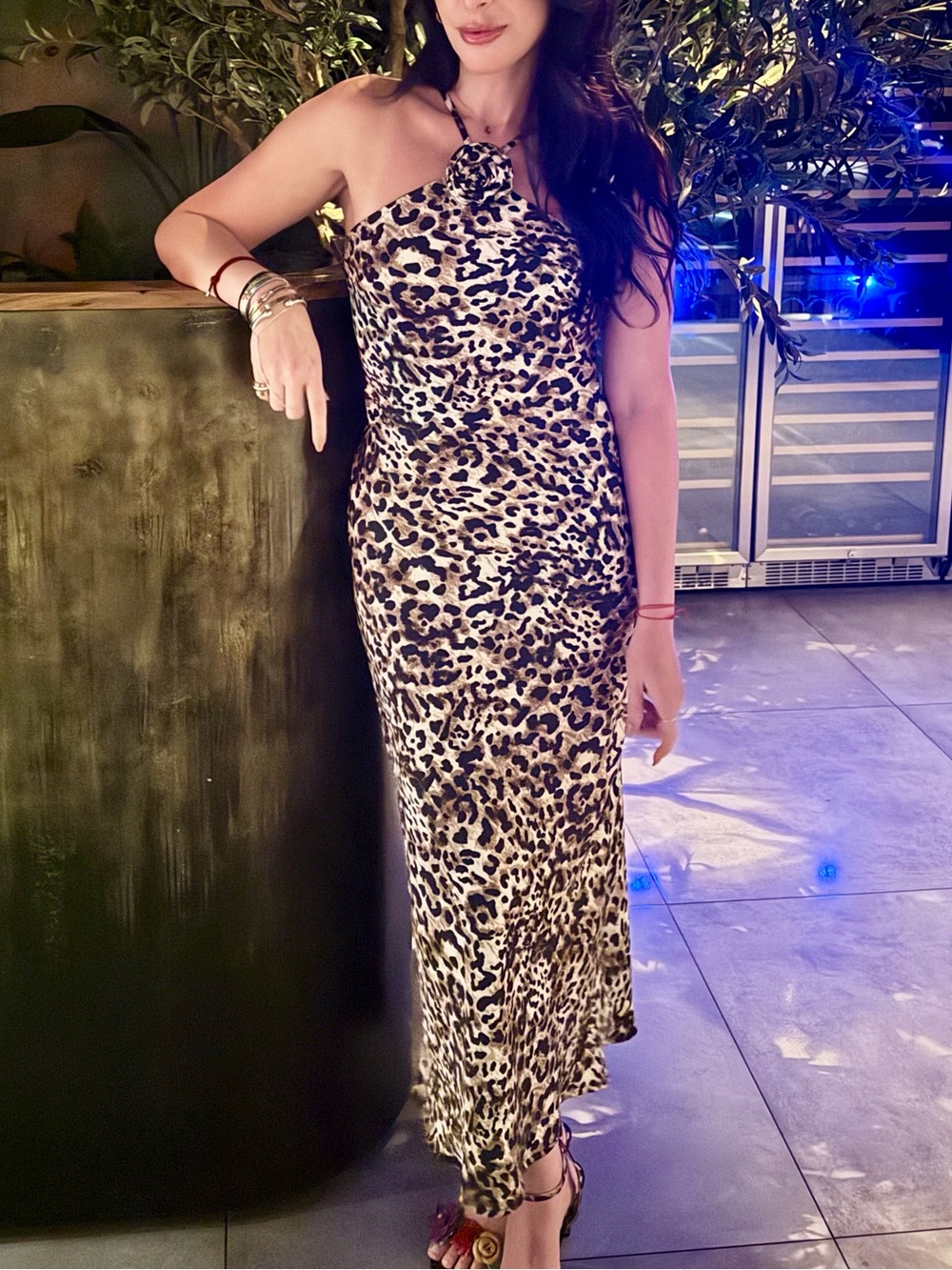 Leopard Print Halter Midi Dress